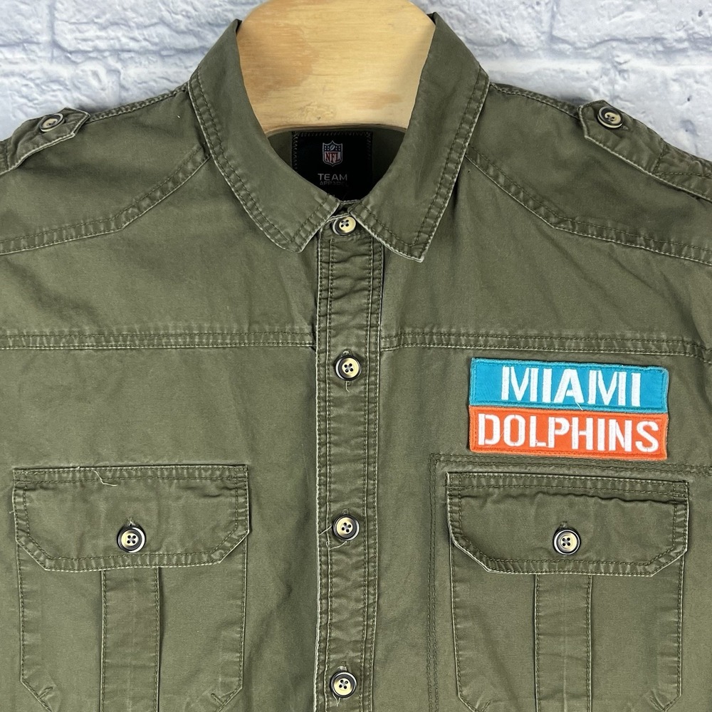 Miami Dolphins Men's NFL Military Green Shirt Team Logo‎ Patch Long Sleeve Sz XL